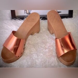 Antidoti Metallic Leather Clogs Heeled Open Toe Burnt Orange Italy 40 = US 9.5